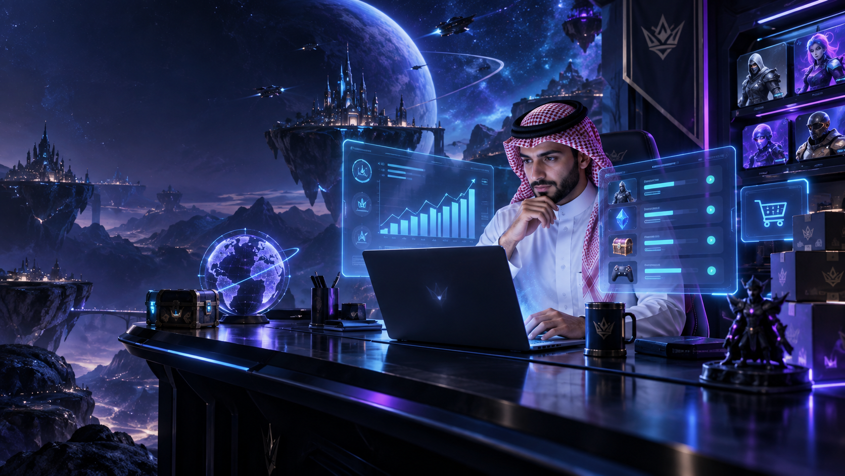 لوحة تاجر احترافية في عالم الألعاب